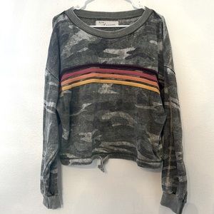 Vintage Havana rainbow striped camouflage drawstring sweatshirt Size Lar…
